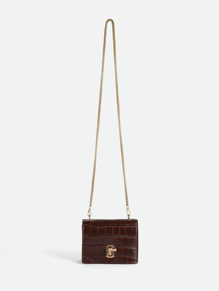 CHICVUE Mini Minimalist Latch Chain Shoulder Bag - Brown - View 1