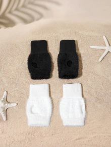 Tropiscape 2 Pairs Fingerless Knitted Gloves For Women, Warm Winter - Multicolor - View 3