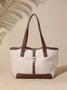 Tropiscape Tas Bahu Kanvas Kasual Wanita dengan Resleting dan Kapasitas Besar untuk Penggunaan Sehari-hari - Coklat - View 1