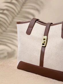 Tropiscape Tas Bahu Kanvas Kasual Wanita dengan Resleting dan Kapasitas Besar untuk Penggunaan Sehari-hari - Coklat - View 4