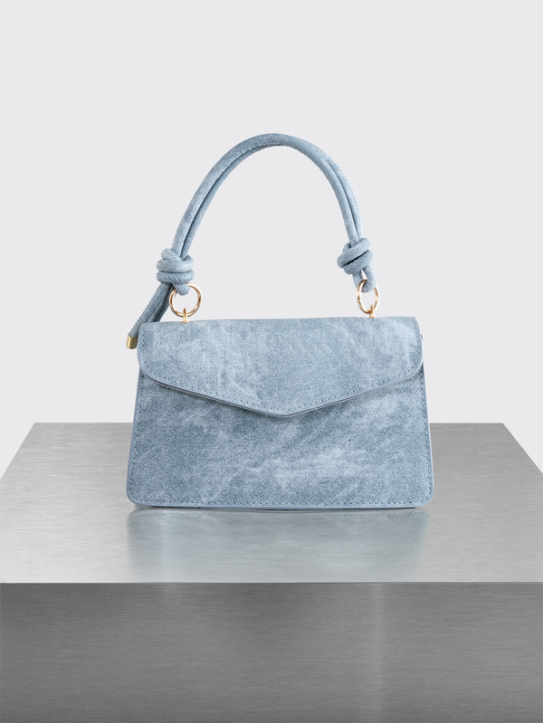 Rollcall 1pc Solid Color Denim Print PU Square Bag With Adjustable Shoulder Strap Flap Fashion Women's Handbag Crossbody