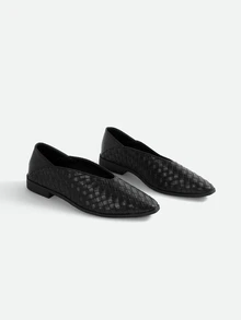 CHICVUE Women's Retro Fish Scale Woven Casual Comfortable Simple Flat Shoes, Suitable For Spring And Autumn - Black - View 1