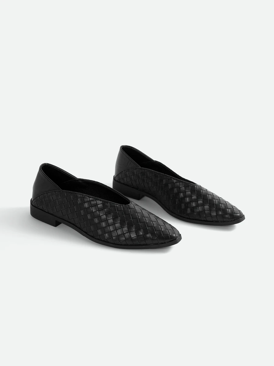 CHICVUE Women's Retro Fish Scale Woven Casual Comfortable Simple Flat Shoes, Suitable For Spring And Autumn - Black - View 1