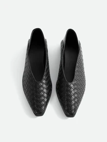 CHICVUE Women's Retro Fish Scale Woven Casual Comfortable Simple Flat Shoes, Suitable For Spring And Autumn - Black - View 2