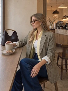 Women Fall Elegant Casual Plaid Single Breasted Long Sleeve Blazer For Vacation Office Going Out - Multicolor - View 1