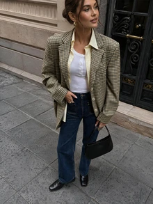 Women Fall Elegant Casual Plaid Single Breasted Long Sleeve Blazer For Vacation Office Going Out - Multicolor - View 3