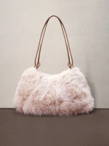 Hatastic Cute Fluffy Cloud Design Handbag, Fashionable Shoulder/Crossbody Bag, Suitable For Commuting, Must-Have For New Year , Cute , Kawaii Halloween - Khaki - View 2