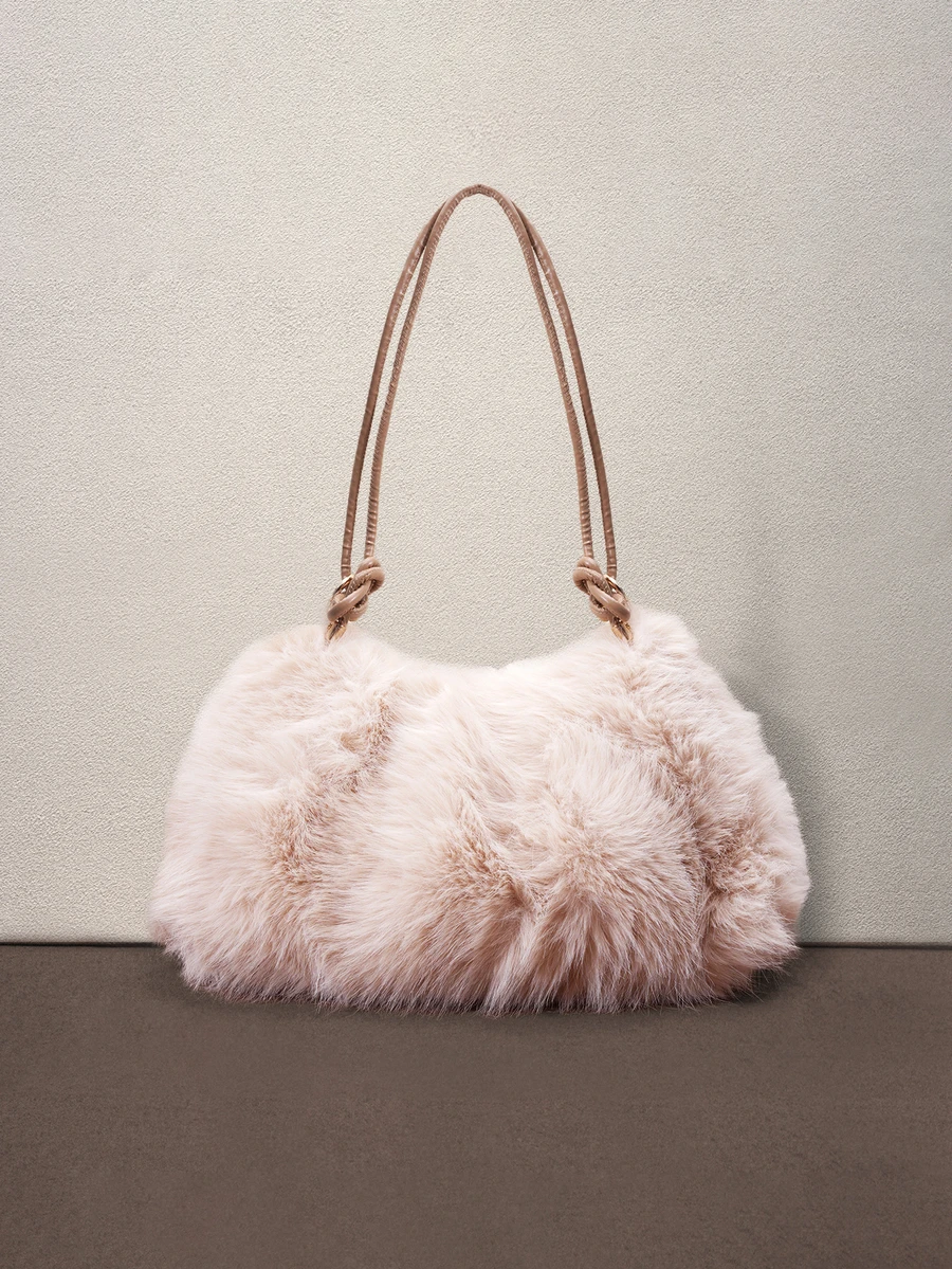 Hatastic Cute Fluffy Cloud Design Handbag, Fashionable Shoulder/Crossbody Bag, Suitable For Commuting, Must-Have For New Year , Cute , Kawaii Halloween - Khaki - View 1