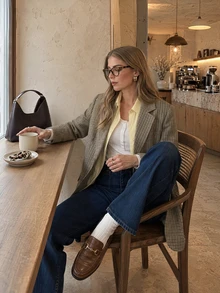 Women Fall Elegant Casual Plaid Single Breasted Long Sleeve Blazer For Vacation Office Going Out - Multicolor - View 2