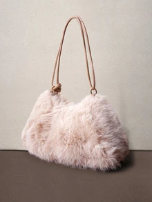 Hatastic Cute Fluffy Cloud Design Handbag, Fashionable Shoulder/Crossbody Bag, Suitable For Commuting, Must-Have For New Year , Cute , Kawaii Halloween - Khaki - View 3