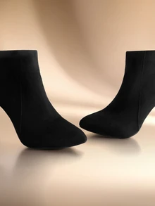Etoivie 秋冬新品 女款時尚優雅尖頭麂皮細跟踝靴，適合搭配牛仔褲，萬聖節靴子 - 黑色 - 查看 4