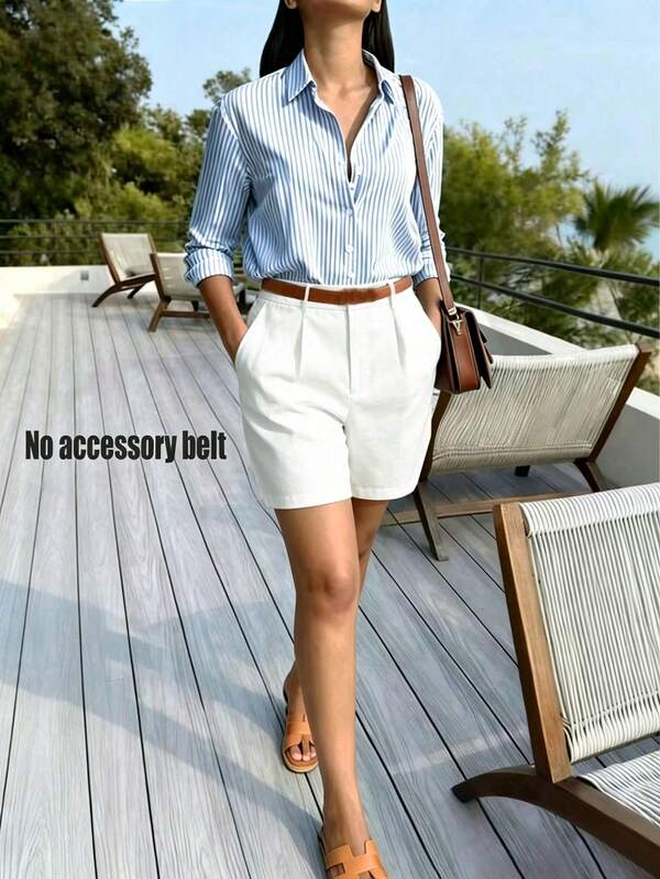 Summer Solid Color Minimalist Slant Pocket Shorts, Suitable For Teachers Back To School White