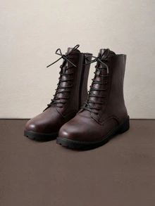 Hatastic Fall/Winter 2025 Fashionable Retro Lace-Up Side Zipper Ankle Chelsea Boots, Holiday Must-Have Matching Perfect Halloween - Brown - View 3