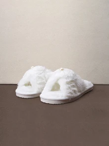 Hatastic Bridal Slippers, Warm And Comfortable Open-Toe Slippers, Suitable For Bridal Parties, Flat Criss-Cross White Peep-Toe Sandals Halloween - White - View 3