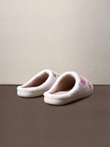 Hatastic Floral Plant Fresh Soft Velvet Comfortable Flat Slippers Halloween - White - View 2