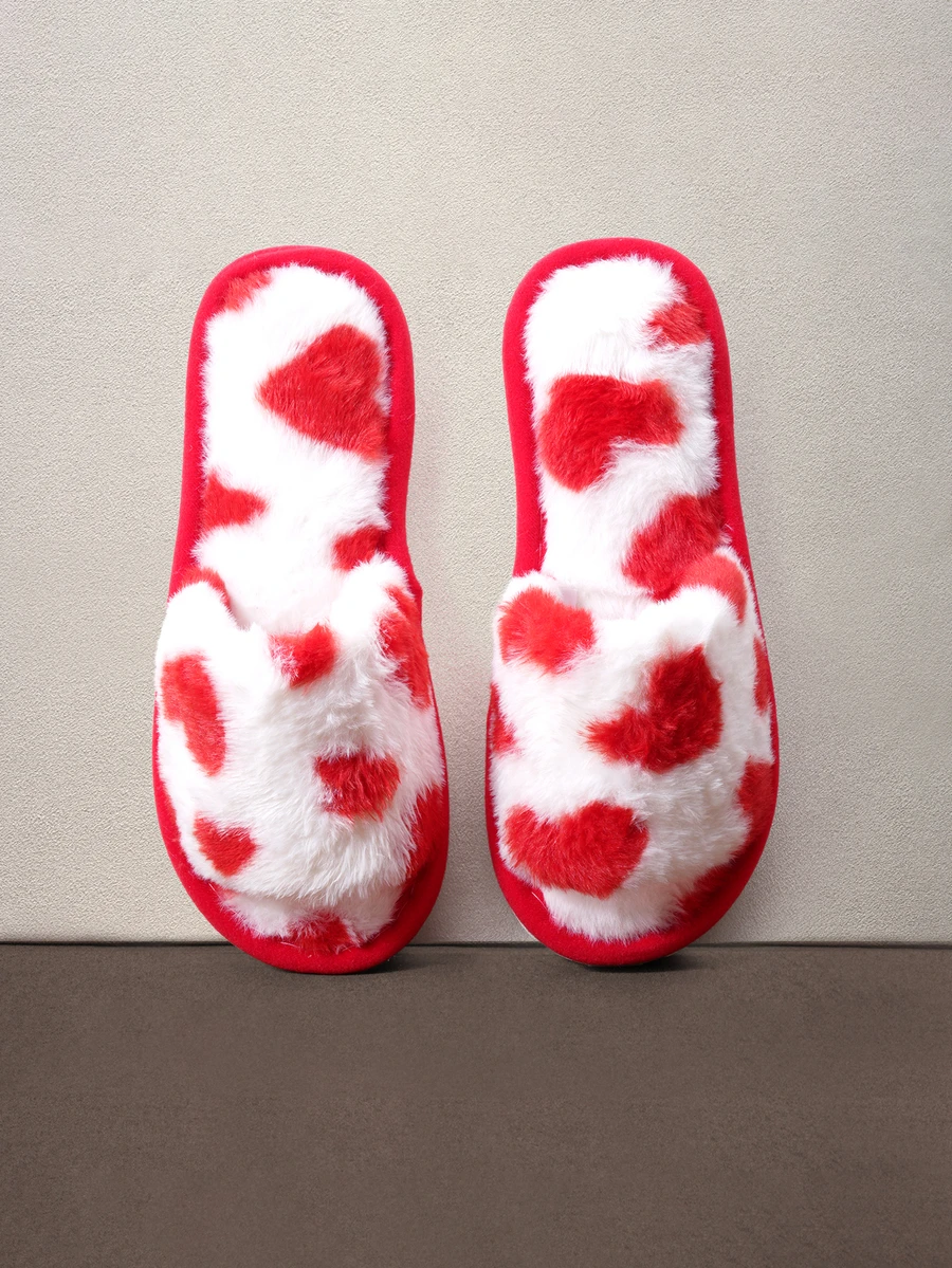 Hatastic Fall/Winter Valentine's Day Heart Shaped Open Toe Women Home Slippers,New Year Outfits Halloween - Red - View 1