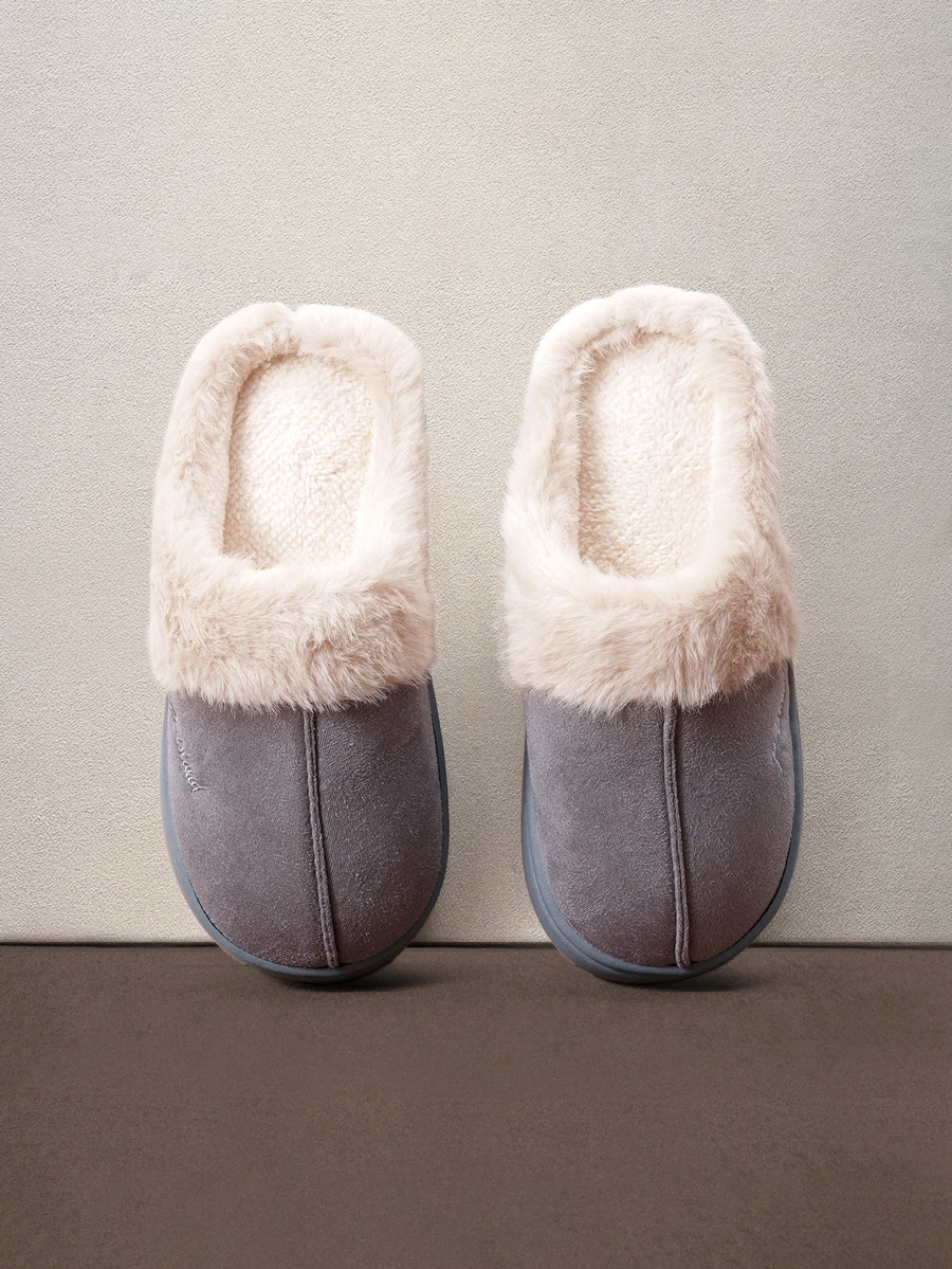 Hatastic Fuzzy Flip Flops With Thick Soft Sole For Couples, Autumn/Winter Halloween - Grey - View 1