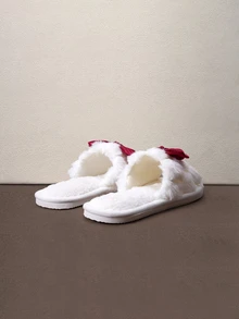 Hatastic Spring Women's Bowknot Open Toe Plush Warm Slippers, Comfortable Breathable Indoor House Shoes For All Seasons Halloween - Burgundy - View 2