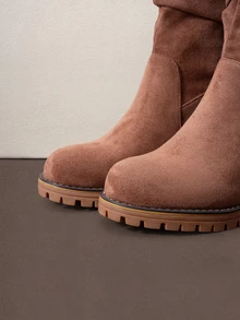 Hatastic Autumn/Winter Women's Brown Suede Round Toe Chunky Heel Western Cowboy Boots, Home And Daily Wear Halloween - Brown - View 4