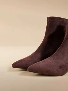 Glizzene 7cm High Heel Brown Ankle Boots & Ankle Boots, Comfortable & Fashionable Pointed Toe Slim Fit Elastic Boots ,Kitten Heels - Brown - View 4