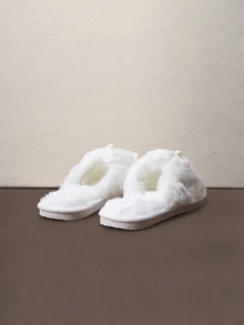 Hatastic Bridal Slippers, Warm And Comfortable Open-Toe Slippers, Suitable For Bridal Parties, Flat Criss-Cross White Peep-Toe Sandals Halloween - White - View 2