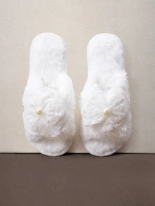 Hatastic Bridal Slippers, Warm And Comfortable Open-Toe Slippers, Suitable For Bridal Parties, Flat Criss-Cross White Peep-Toe Sandals Halloween - White - View 1