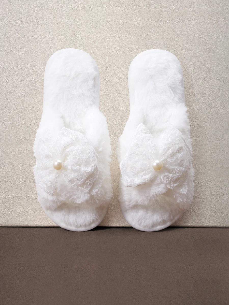 Hatastic Bridal Slippers, Warm And Comfortable Open-Toe Slippers, Suitable For Bridal Parties, Flat Criss-Cross White Peep-Toe Sandals Halloween - White - View 1