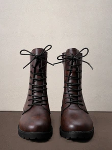 Hatastic Fall/Winter 2025 Fashionable Retro Lace-Up Side Zipper Ankle Chelsea Boots, Holiday Must-Have Matching Perfect Halloween - Brown - View 1