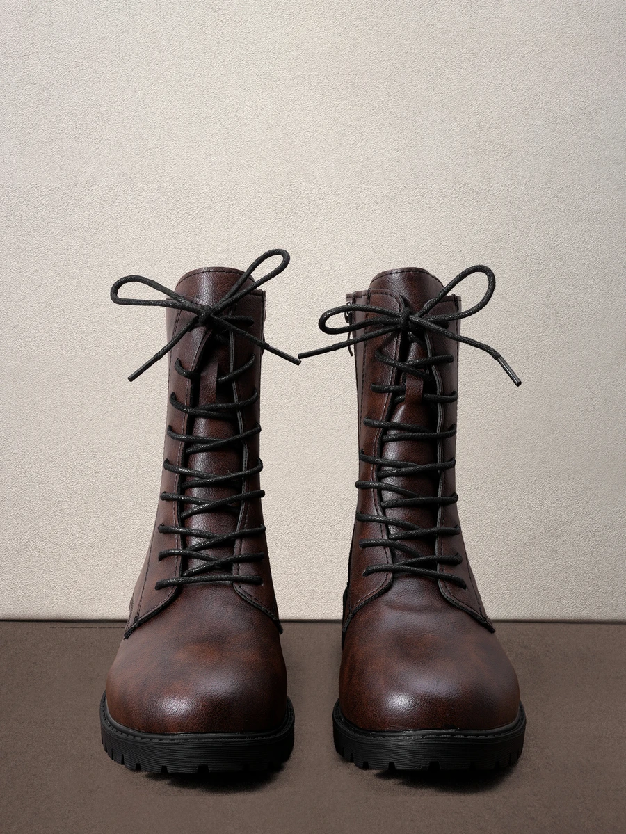 Hatastic Fall/Winter 2025 Fashionable Retro Lace-Up Side Zipper Ankle Chelsea Boots, Holiday Must-Have Matching Perfect Halloween - Brown - View 1
