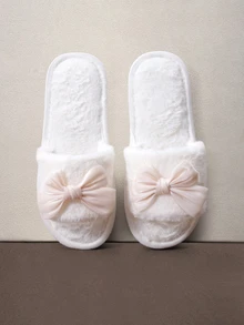 Hatastic Open-Toe Bowknot Fluffy Slippers, Comfortable Indoor Casual Lightweight Breathable House Slippers , Suitable For All Seasons Halloween - White - View 1