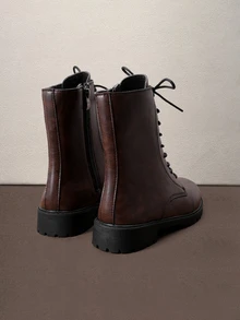 Hatastic Fall/Winter 2025 Fashionable Retro Lace-Up Side Zipper Ankle Chelsea Boots, Holiday Must-Have Matching Perfect Halloween - Brown - View 2
