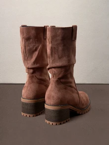 Hatastic Autumn/Winter Women's Brown Suede Round Toe Chunky Heel Western Cowboy Boots, Home And Daily Wear Halloween - Brown - View 2