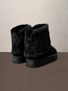 Hatastic 女款加厚保暖內裡增高摺邊袖口日常冬季黑色寬鬆麂皮大尺碼靴萬聖節 - 黑色 - 查看 2