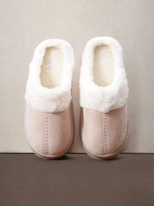 Hatastic Plush Closed Toe Slippers, Warm Women's Slippers For Autumn/Winter, Thick Non-Slip Durable Sole, Unisex Indoor Home Slippers Halloween - Apricot - View 1