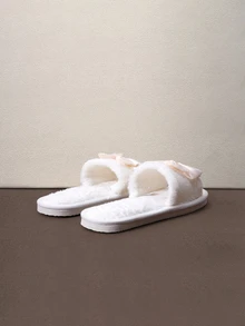 Hatastic Open-Toe Bowknot Fluffy Slippers, Comfortable Indoor Casual Lightweight Breathable House Slippers , Suitable For All Seasons Halloween - White - View 2