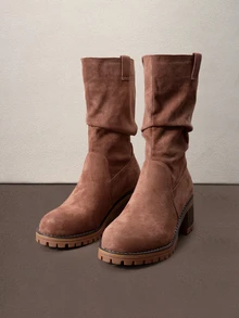 Hatastic Autumn/Winter Women's Brown Suede Round Toe Chunky Heel Western Cowboy Boots, Home And Daily Wear Halloween - Brown - View 3
