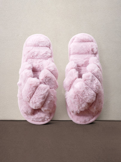 Hatastic Fall/Winter Women's Slippers With Criss-Cross Strap & Fluffy Decor, Slippers Halloween