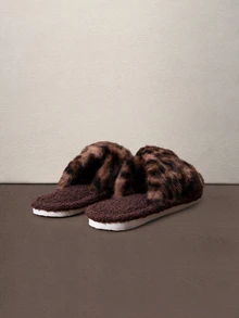 Hatastic Fall/Winter Fluffy Women's House Slippers With Crossed Fuzzy Strap, Quiet Indoor Outdoor Slip-On Sandals,Halloween Halloween - Multicolor - View 2