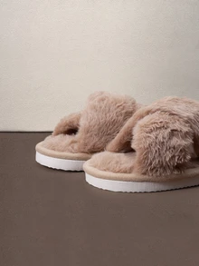 Hatastic Dép đi trong nhà hở mũi lông xù cho nữ, dép lê lông mềm ấm áp cho mọi mùa, mùa thu/đông, dép cô dâu Halloween - Lạc đà - Xem 4