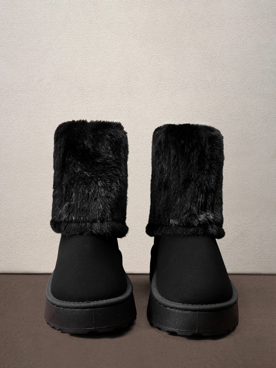 Hatastic 女款加厚保暖內裡增高摺邊袖口日常冬季黑色寬鬆麂皮大尺碼靴萬聖節 - 黑色 - 查看 1
