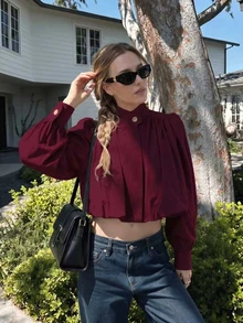 New Casual Vacation Elegant Commute Business Casual Collar Long Sleeve Khaki Textured Twill Fabric Early Autumn Women's Jacket - Burgundy - View 1
