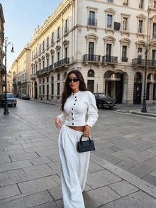 Women's Asymmetric Front Knit Cardigan, Puff Sleeve Slim Fit Commuter Top, Suitable For Spring And Autumn, White - White - View 1