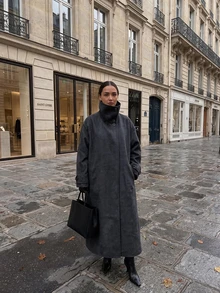 Women's Autumn/Winter New Fashion Wool Coat, Button Front Trench Coat, Loose Comfortable Minimalist Jacket - Black and Gray - View 1