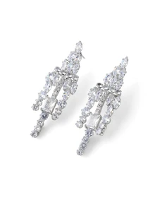 Rylithe 5pcs Women's Elegant Tassel Rhinestone Bride Necklace And Earrings Silver Set, Fashion Jewelry Set Suitable For Weddings - Silver - View 5