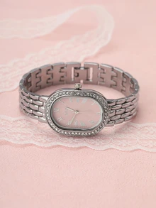 Rylithe 1 st Oval urtavla för kvinnor Tvåfärgat band i rostfritt stål Classic Business Quartz Watch med diamanter, lämplig för daglig användning - Silver - Visa 1