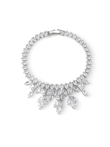 Rylithe 5pcs Women's Cubic Zirconia Necklace And Earring Set, Fashion Jewelry Set Suitable For Weddings, Dinners, Balls, And Parties - Silver - View 5