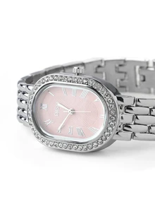 Rylithe 1 st Oval urtavla för kvinnor Tvåfärgat band i rostfritt stål Classic Business Quartz Watch med diamanter, lämplig för daglig användning - Silver - Visa 5