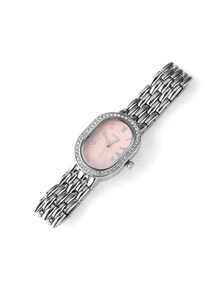 Rylithe 1 st Oval urtavla för kvinnor Tvåfärgat band i rostfritt stål Classic Business Quartz Watch med diamanter, lämplig för daglig användning - Silver - Visa 4