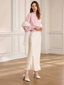 Clariva 1件女士纯色蓬松围巾，派对仿毛领，冬季婚礼仪式配饰 - 20世纪风格连衣裙 - 白色 - 查看 2