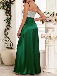Women's Formal Evening Dress | High-Waisted Sequin Design, Suitable For Cocktail Parties And Formal Dinners Wedding Spring Party - Dark Green - View 2